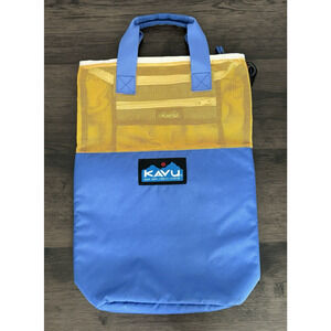 KAVU Cocoa‎ Beach Travel Tote/Sling Bag Blue Canvas/Yellow Mesh Summer Adventure